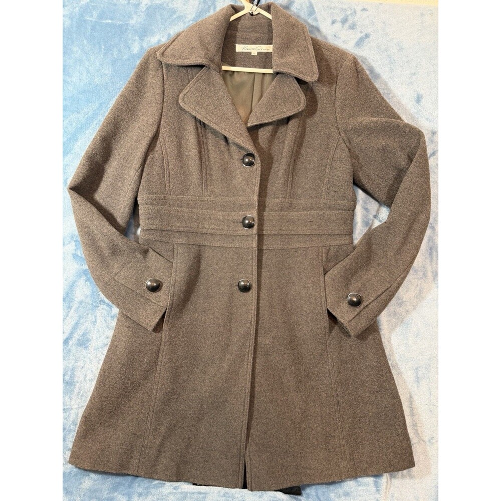 Kenneth Cole New York Wool Blend Coat 12 Gray Mid Length Winter Trench Jacket